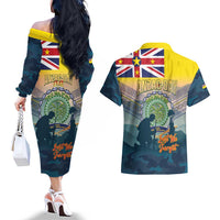 Niue ANZAC Day Couples Matching Off The Shoulder Long Sleeve Dress and Hawaiian Shirt We Will Remember Them Camouflage Style LT14 - Polynesian Pride