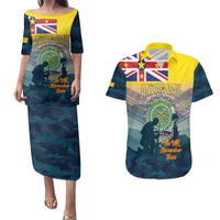 Niue ANZAC Day Couples Matching Puletasi and Hawaiian Shirt We Will Remember Them Camouflage Style LT14 Yellow - Polynesian Pride