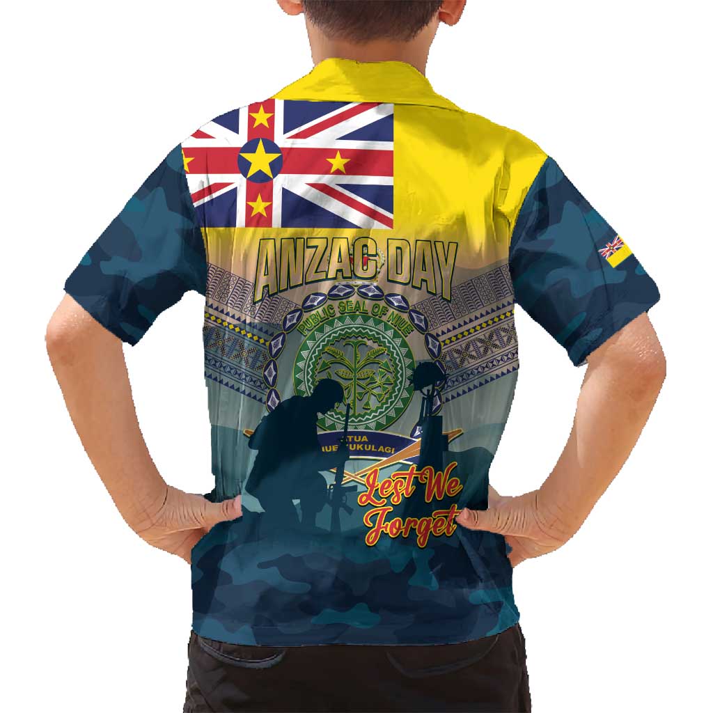 Niue ANZAC Day Family Matching Long Sleeve Bodycon Dress and Hawaiian Shirt We Will Remember Them Camouflage Style LT14 - Polynesian Pride