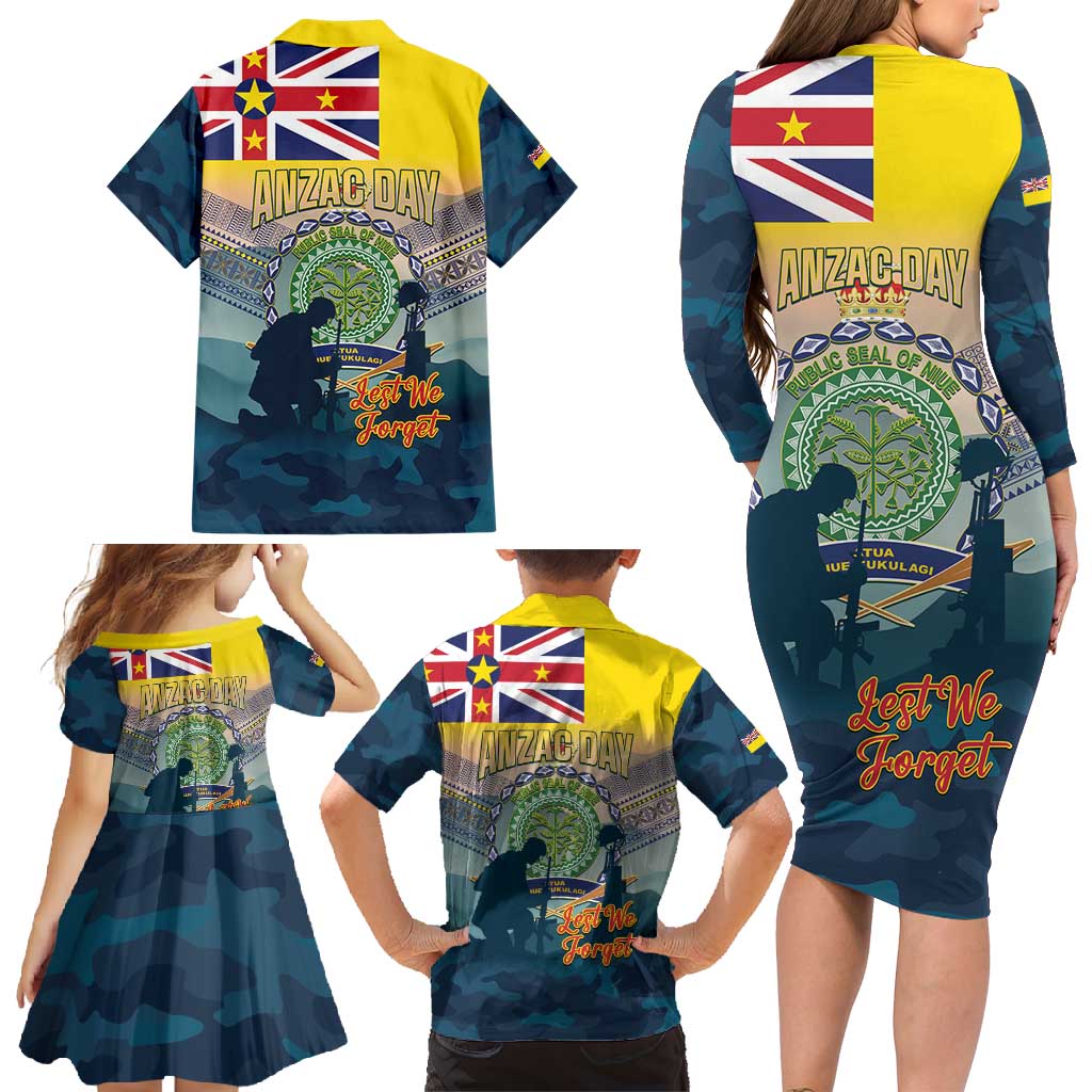 Niue ANZAC Day Family Matching Long Sleeve Bodycon Dress and Hawaiian Shirt We Will Remember Them Camouflage Style LT14 - Polynesian Pride