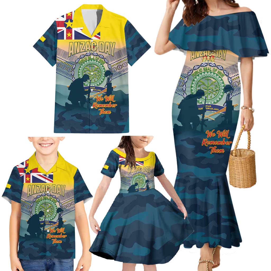 Niue ANZAC Day Family Matching Mermaid Dress and Hawaiian Shirt We Will Remember Them Camouflage Style LT14 - Polynesian Pride
