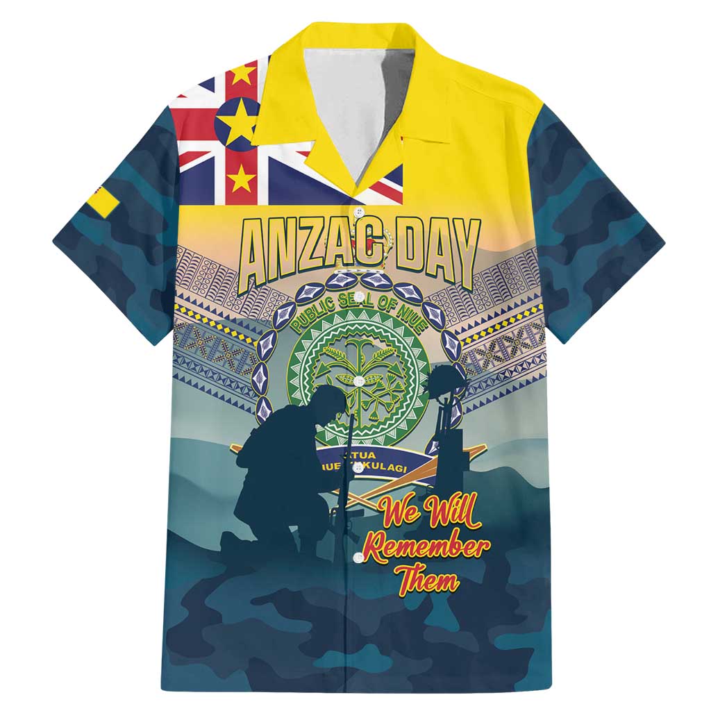 Niue ANZAC Day Family Matching Mermaid Dress and Hawaiian Shirt We Will Remember Them Camouflage Style LT14 Dad's Shirt - Short Sleeve Yellow - Polynesian Pride