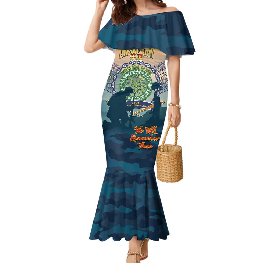 Niue ANZAC Day Family Matching Mermaid Dress and Hawaiian Shirt We Will Remember Them Camouflage Style LT14 Mom's Dress Yellow - Polynesian Pride