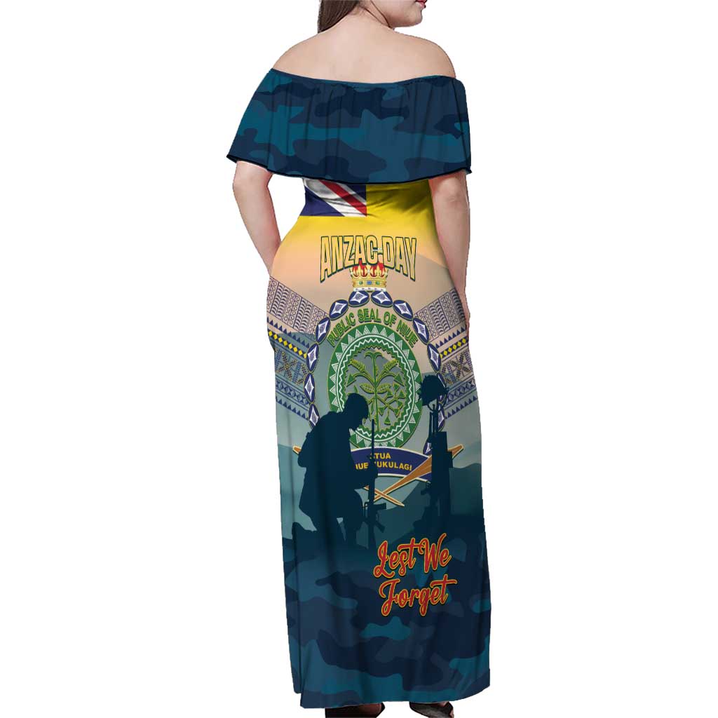 Niue ANZAC Day Family Matching Off Shoulder Maxi Dress and Hawaiian Shirt We Will Remember Them Camouflage Style LT14 - Polynesian Pride