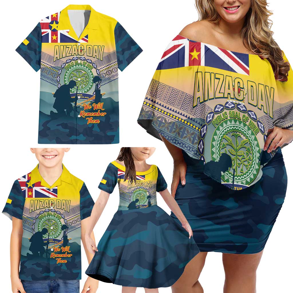 Niue ANZAC Day Family Matching Off Shoulder Short Dress and Hawaiian Shirt We Will Remember Them Camouflage Style LT14 - Polynesian Pride
