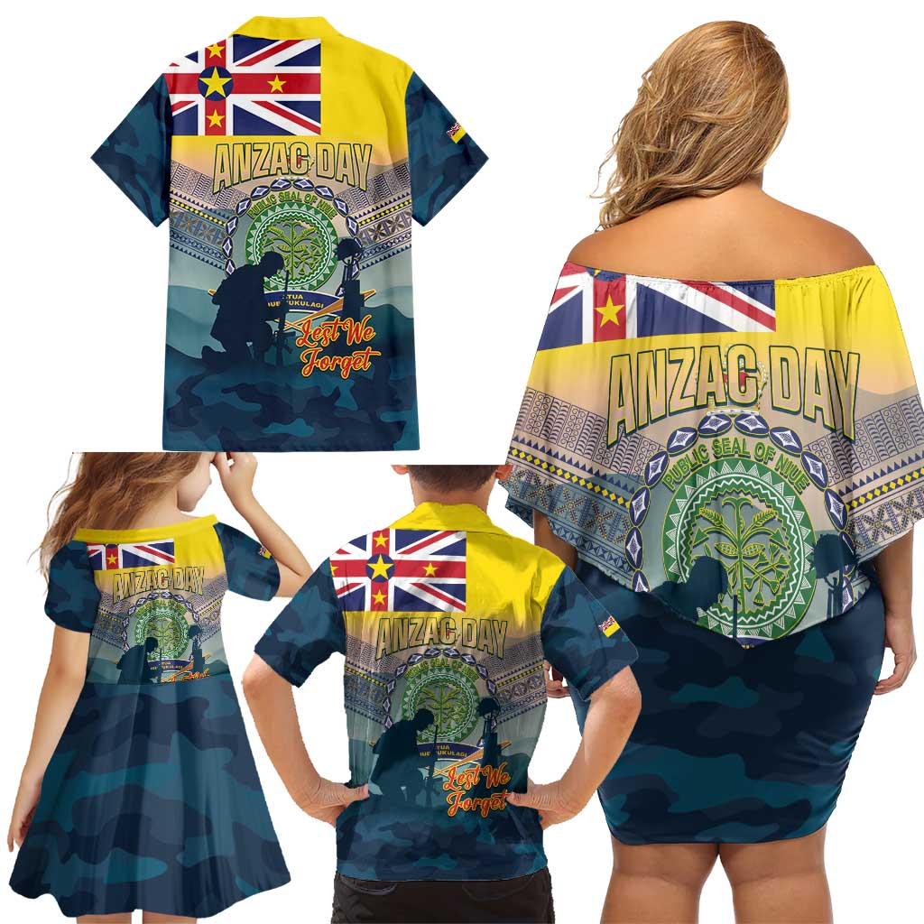 Niue ANZAC Day Family Matching Off Shoulder Short Dress and Hawaiian Shirt We Will Remember Them Camouflage Style LT14 - Polynesian Pride
