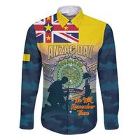 Niue ANZAC Day Family Matching Off Shoulder Short Dress and Hawaiian Shirt We Will Remember Them Camouflage Style LT14 Dad's Shirt - Long Sleeve Yellow - Polynesian Pride