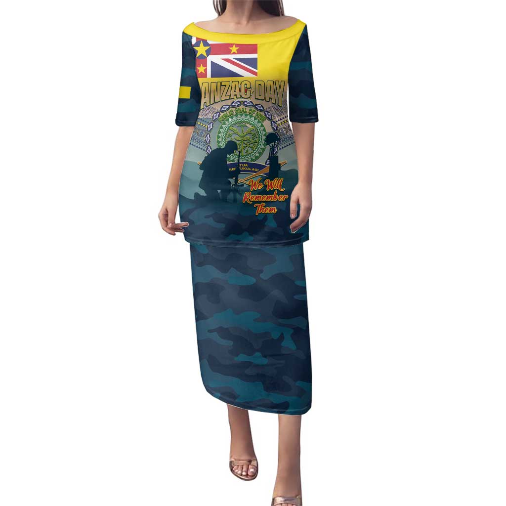 Niue ANZAC Day Family Matching Puletasi and Hawaiian Shirt We Will Remember Them Camouflage Style LT14 Mom's Dress Yellow - Polynesian Pride