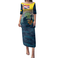 Niue ANZAC Day Family Matching Puletasi and Hawaiian Shirt We Will Remember Them Camouflage Style LT14 Mom's Dress Yellow - Polynesian Pride