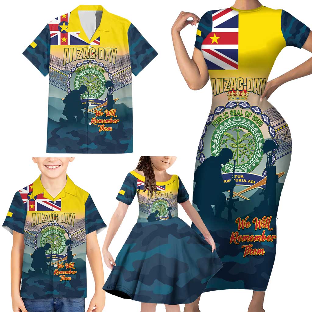 Niue ANZAC Day Family Matching Short Sleeve Bodycon Dress and Hawaiian Shirt We Will Remember Them Camouflage Style LT14 - Polynesian Pride