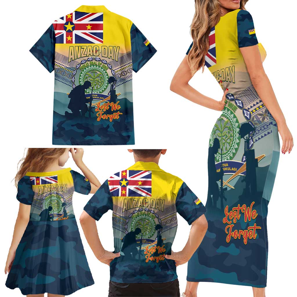 Niue ANZAC Day Family Matching Short Sleeve Bodycon Dress and Hawaiian Shirt We Will Remember Them Camouflage Style LT14 - Polynesian Pride