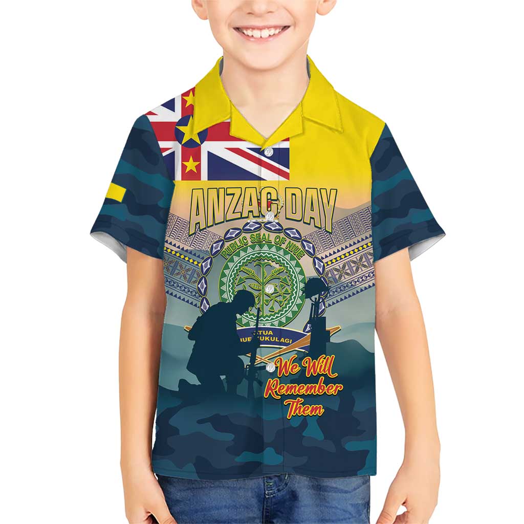 Niue ANZAC Day Family Matching Short Sleeve Bodycon Dress and Hawaiian Shirt We Will Remember Them Camouflage Style LT14 Son's Shirt Yellow - Polynesian Pride
