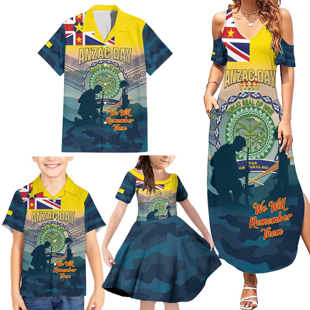 Niue ANZAC Day Family Matching Summer Maxi Dress and Hawaiian Shirt We Will Remember Them Camouflage Style LT14 - Polynesian Pride