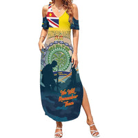 Niue ANZAC Day Family Matching Summer Maxi Dress and Hawaiian Shirt We Will Remember Them Camouflage Style LT14 Mom's Dress Yellow - Polynesian Pride