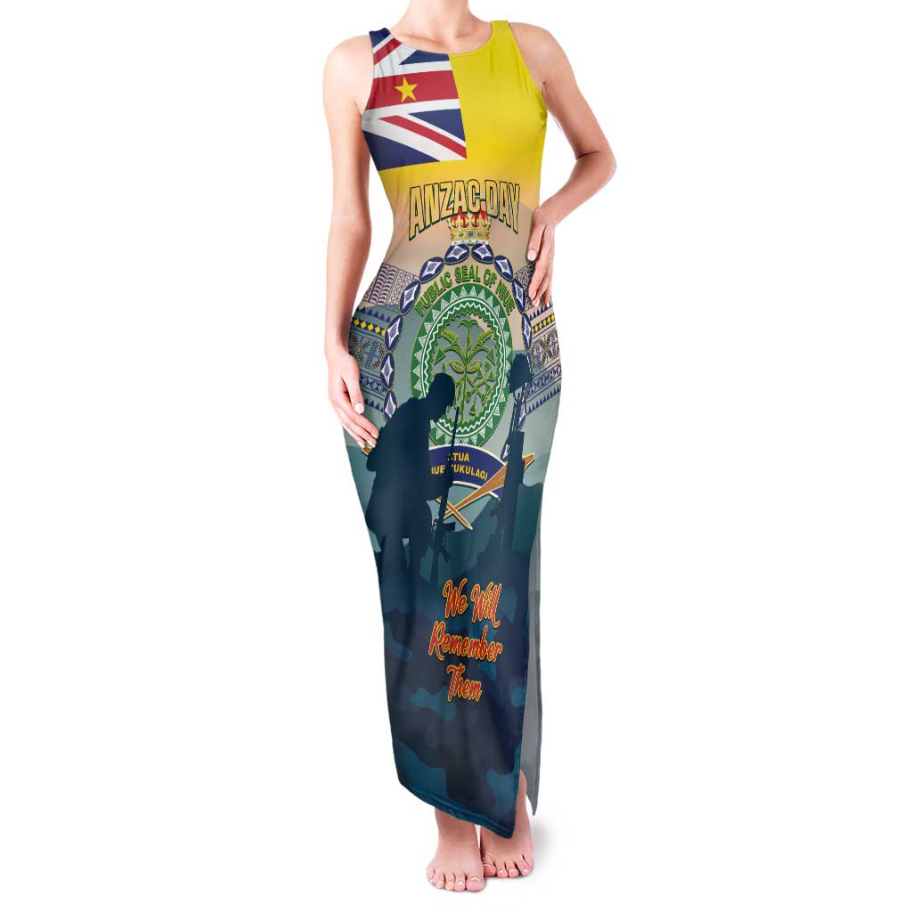 Niue ANZAC Day Family Matching Tank Maxi Dress and Hawaiian Shirt We Will Remember Them Camouflage Style LT14 Mom's Dress Yellow - Polynesian Pride