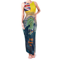 Niue ANZAC Day Family Matching Tank Maxi Dress and Hawaiian Shirt We Will Remember Them Camouflage Style LT14 Mom's Dress Yellow - Polynesian Pride