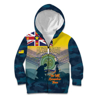 Niue ANZAC Day Kid Hoodie We Will Remember Them Camouflage Style LT14 Zip Hoodie Yellow - Polynesian Pride