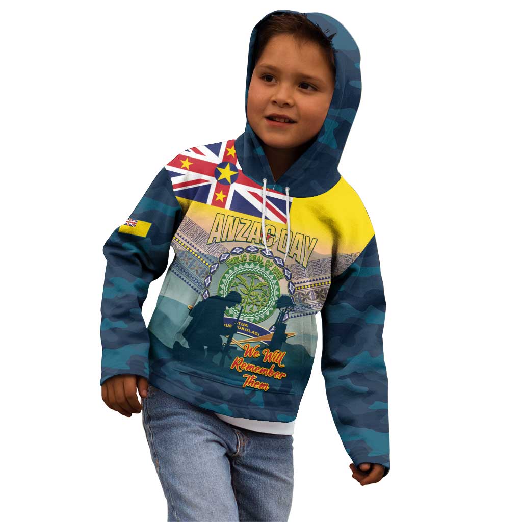 Niue ANZAC Day Kid Hoodie We Will Remember Them Camouflage Style LT14 - Polynesian Pride