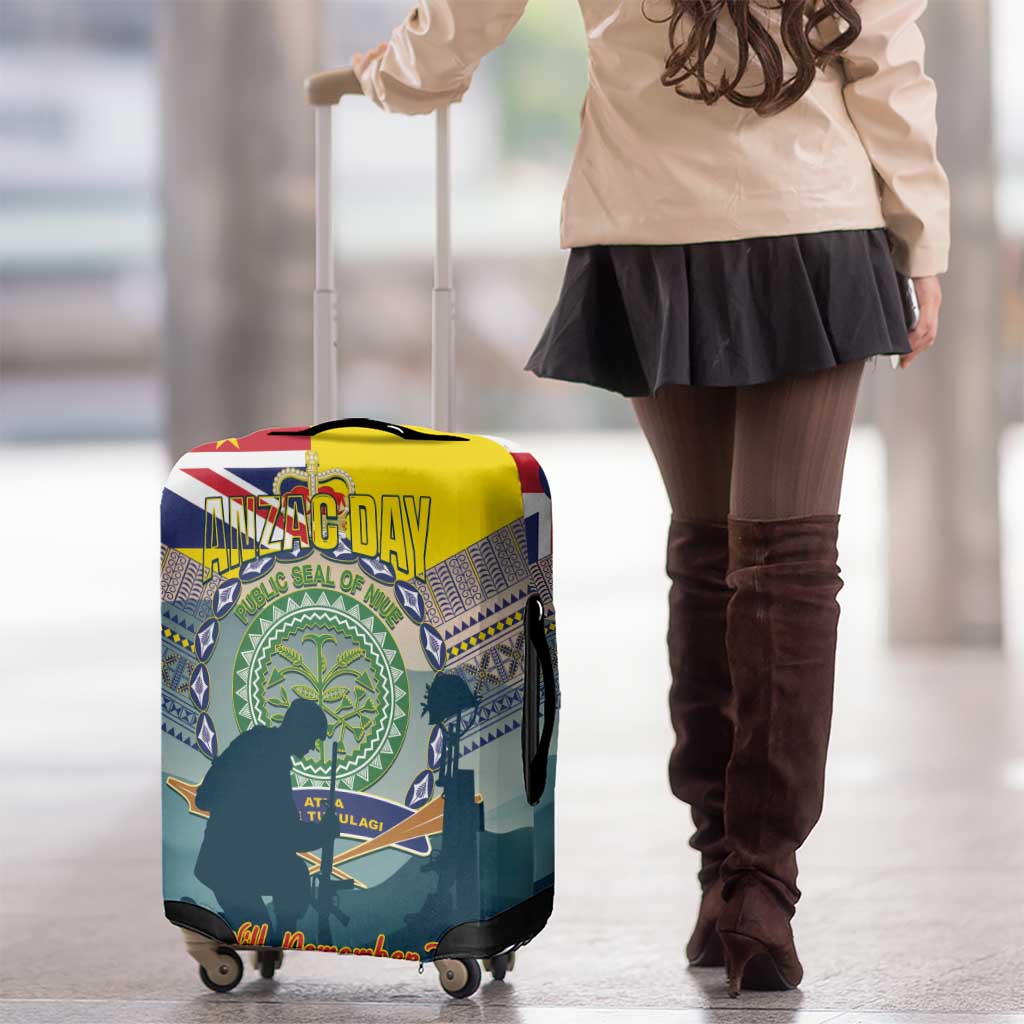 Niue ANZAC Day Luggage Cover We Will Remember Them Camouflage Style