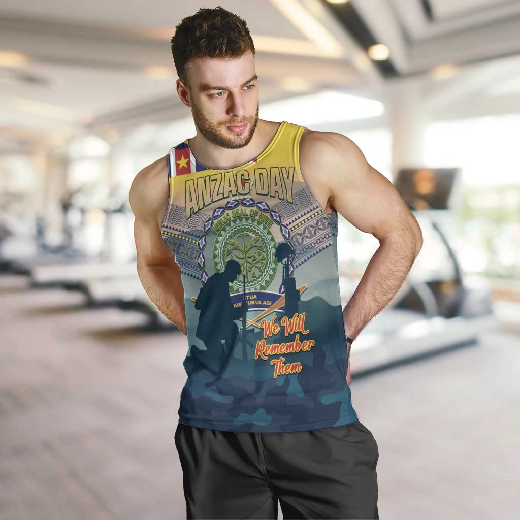Niue ANZAC Day Men Tank Top We Will Remember Them Camouflage Style
