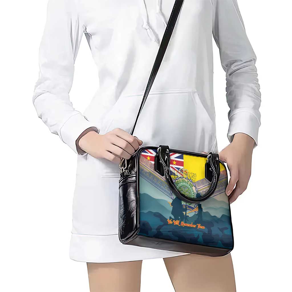Niue ANZAC Day Shoulder Handbag We Will Remember Them Camouflage Style