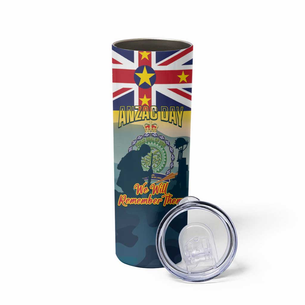 Niue ANZAC Day Skinny Tumbler We Will Remember Them Camouflage Style LT14 - Polynesian Pride