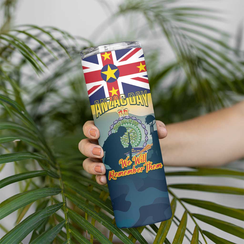 Niue ANZAC Day Skinny Tumbler We Will Remember Them Camouflage Style LT14 - Polynesian Pride
