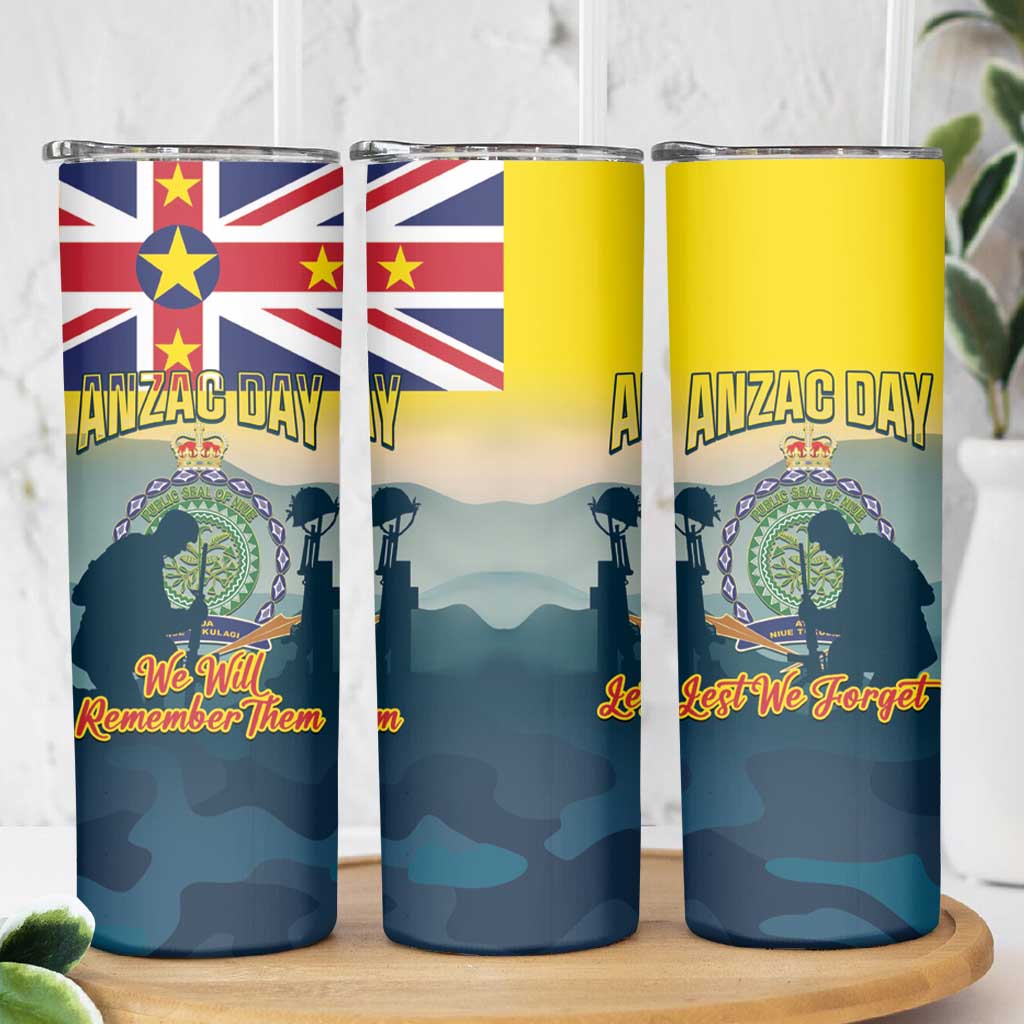 Niue ANZAC Day Skinny Tumbler We Will Remember Them Camouflage Style LT14 - Polynesian Pride