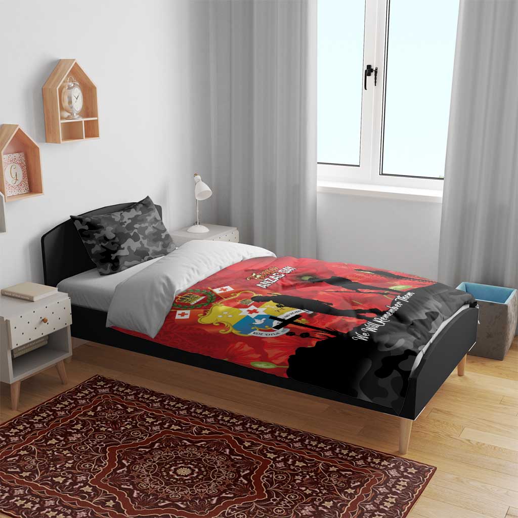 Tonga ANZAC Day Bedding Set Ngatu Pattern We Will Remember Them