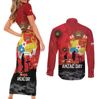 Tonga ANZAC Day Couples Matching Short Sleeve Bodycon Dress and Long Sleeve Button Shirt Ngatu Pattern We Will Remember Them LT14 - Polynesian Pride