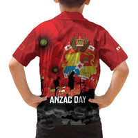 Tonga ANZAC Day Family Matching Off The Shoulder Long Sleeve Dress and Hawaiian Shirt Ngatu Pattern We Will Remember Them LT14 - Polynesian Pride