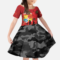 Tonga ANZAC Day Family Matching Off The Shoulder Long Sleeve Dress and Hawaiian Shirt Ngatu Pattern We Will Remember Them LT14 Daughter's Dress Red - Polynesian Pride