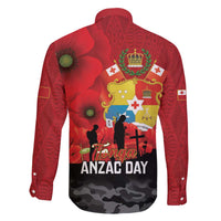 Tonga ANZAC Day Family Matching Off The Shoulder Long Sleeve Dress and Hawaiian Shirt Ngatu Pattern We Will Remember Them LT14 - Polynesian Pride