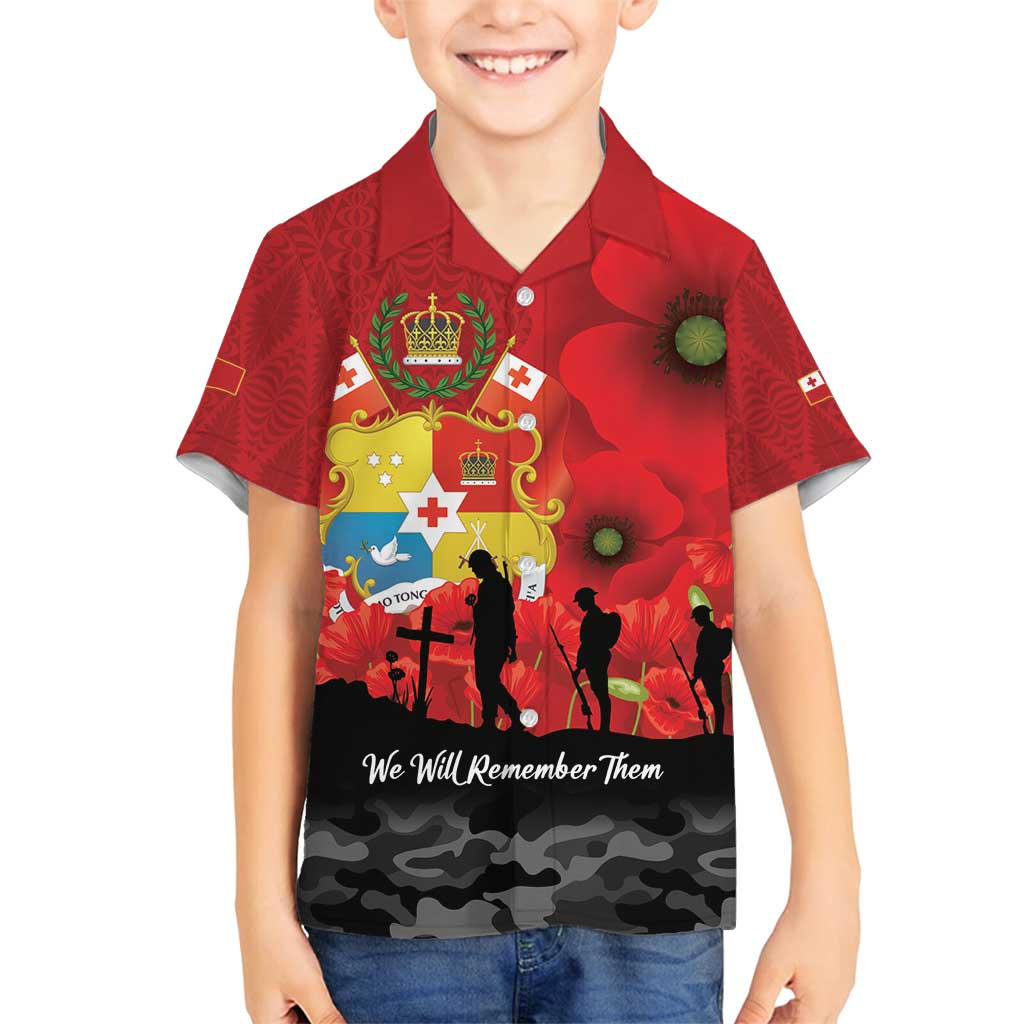Tonga ANZAC Day Family Matching Off Shoulder Short Dress and Hawaiian Shirt Ngatu Pattern We Will Remember Them