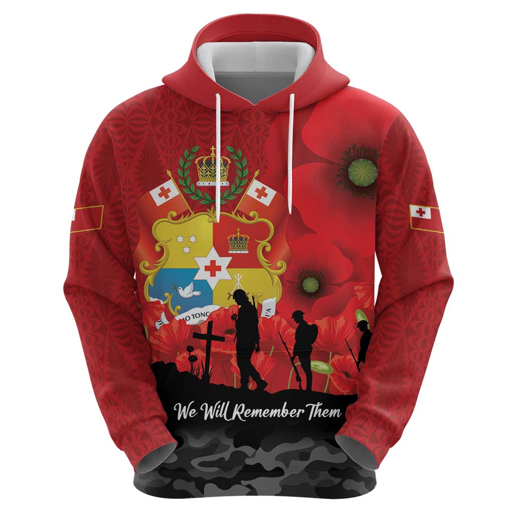 Tonga ANZAC Day Hoodie Ngatu Pattern We Will Remember Them