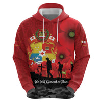 Tonga ANZAC Day Hoodie Ngatu Pattern We Will Remember Them
