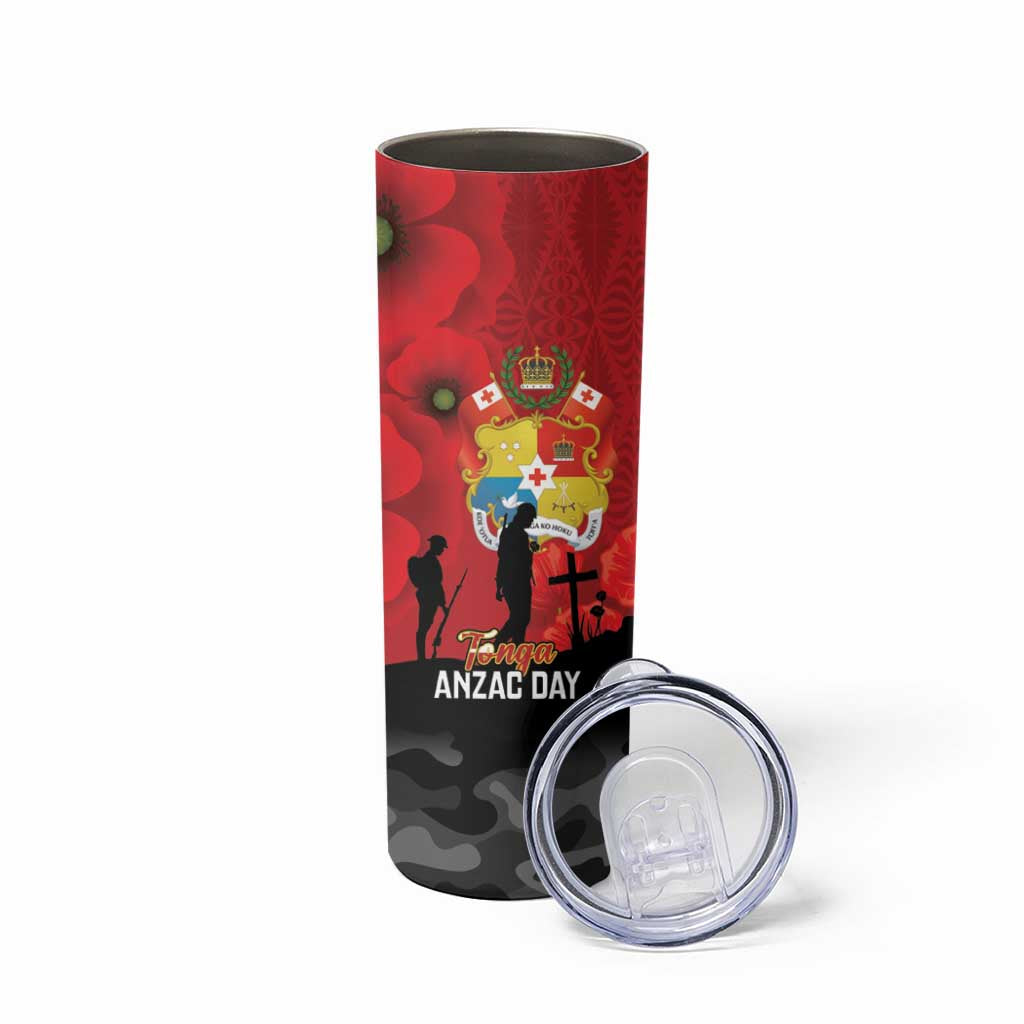Tonga ANZAC Day Skinny Tumbler Ngatu Pattern We Will Remember Them