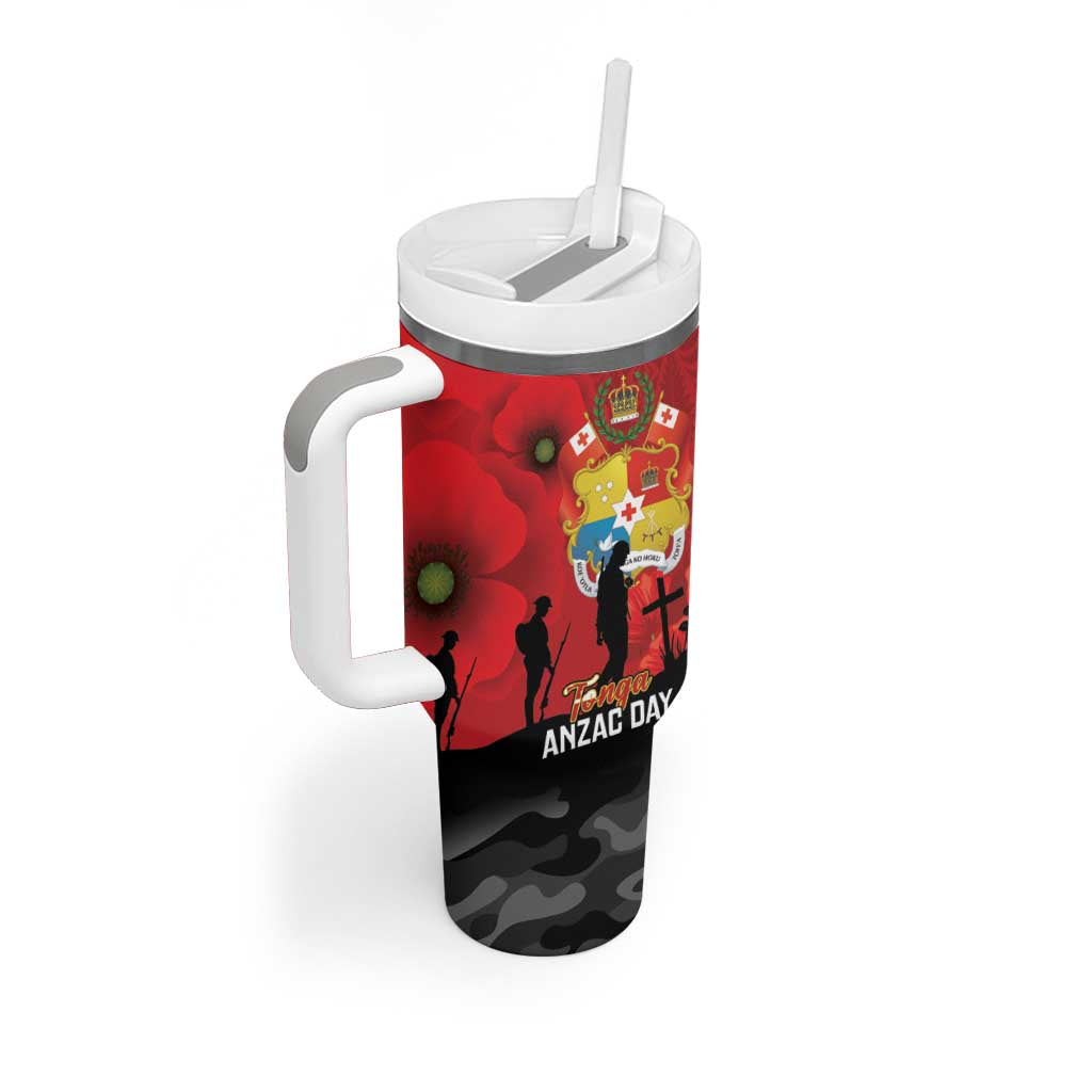 Tonga ANZAC Day Tumbler With Handle Ngatu Pattern We Will Remember Them