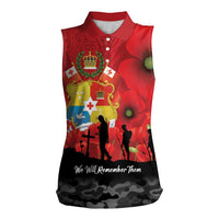 Tonga ANZAC Day Women Sleeveless Polo Shirt Ngatu Pattern We Will Remember Them LT14 Female Red - Polynesian Pride