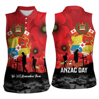 Tonga ANZAC Day Women Sleeveless Polo Shirt Ngatu Pattern We Will Remember Them LT14 - Polynesian Pride