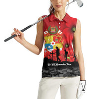 Tonga ANZAC Day Women Sleeveless Polo Shirt Ngatu Pattern We Will Remember Them LT14 - Polynesian Pride