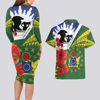 Cook Islands ANZAC Day Couples Matching Long Sleeve Bodycon Dress and Hawaiian Shirt Last Post Lest We Forget LT14 - Polynesian Pride