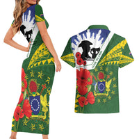 Cook Islands ANZAC Day Couples Matching Short Sleeve Bodycon Dress and Hawaiian Shirt Last Post Lest We Forget LT14 - Polynesian Pride