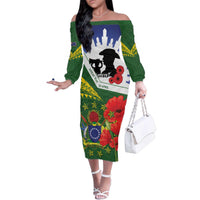 Cook Islands ANZAC Day Family Matching Off The Shoulder Long Sleeve Dress and Hawaiian Shirt Last Post Lest We Forget LT14 Mom's Dress Green - Polynesian Pride