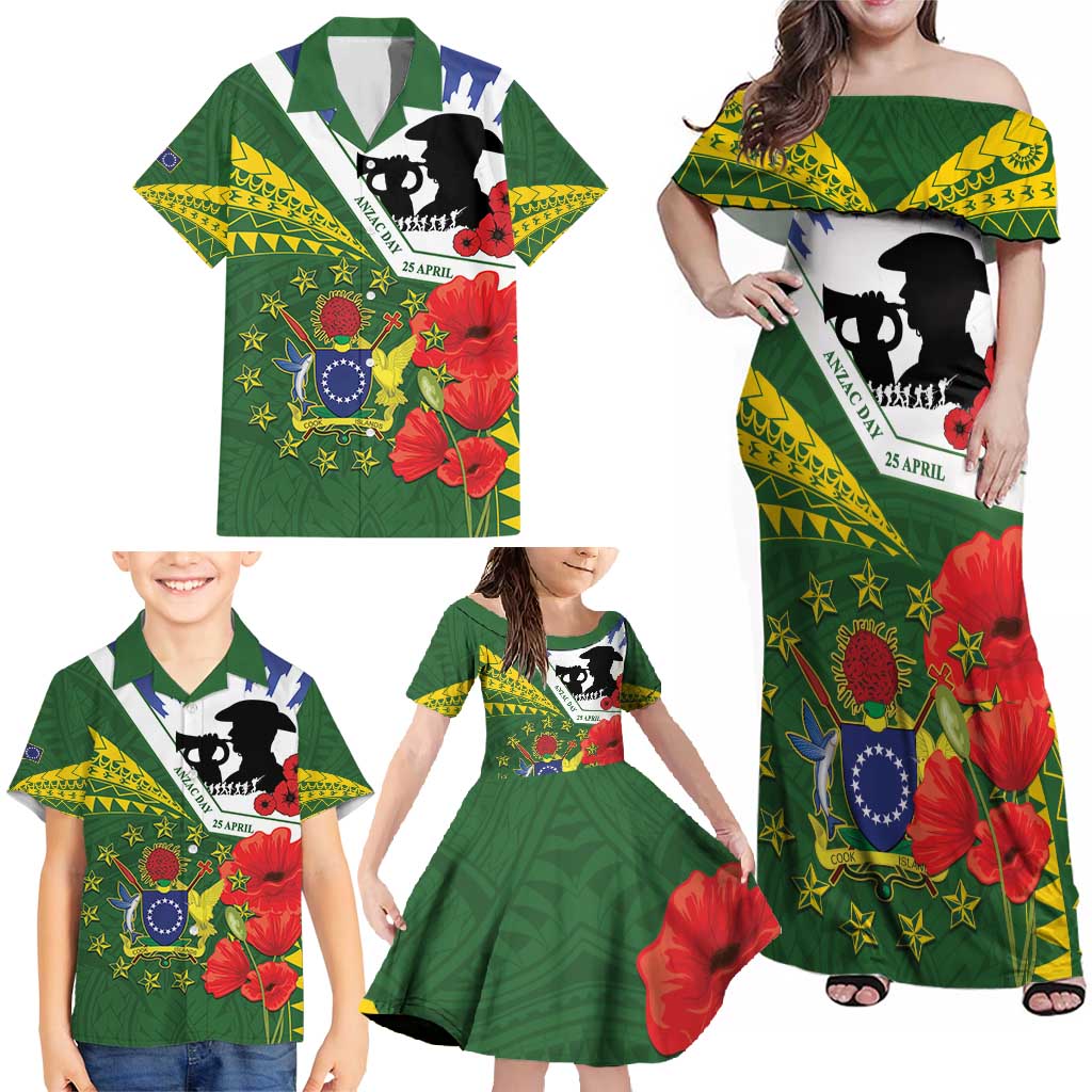 Cook Islands ANZAC Day Family Matching Off Shoulder Maxi Dress and Hawaiian Shirt Last Post Lest We Forget LT14 - Polynesian Pride