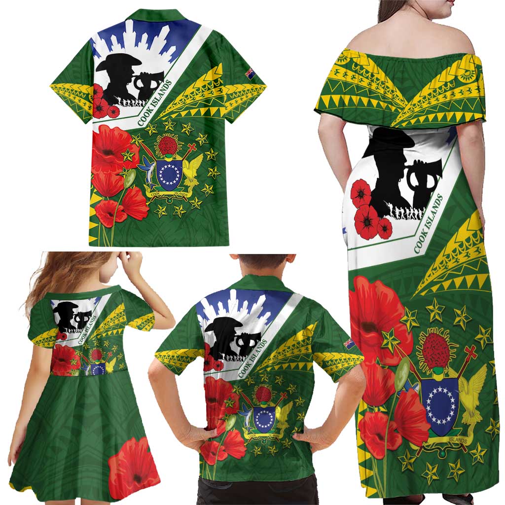 Cook Islands ANZAC Day Family Matching Off Shoulder Maxi Dress and Hawaiian Shirt Last Post Lest We Forget LT14 - Polynesian Pride