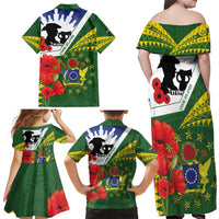 Cook Islands ANZAC Day Family Matching Off Shoulder Maxi Dress and Hawaiian Shirt Last Post Lest We Forget LT14 - Polynesian Pride