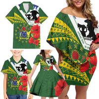 Cook Islands ANZAC Day Family Matching Off Shoulder Short Dress and Hawaiian Shirt Last Post Lest We Forget LT14 - Polynesian Pride