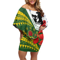 Cook Islands ANZAC Day Family Matching Off Shoulder Short Dress and Hawaiian Shirt Last Post Lest We Forget LT14 Mom's Dress Green - Polynesian Pride