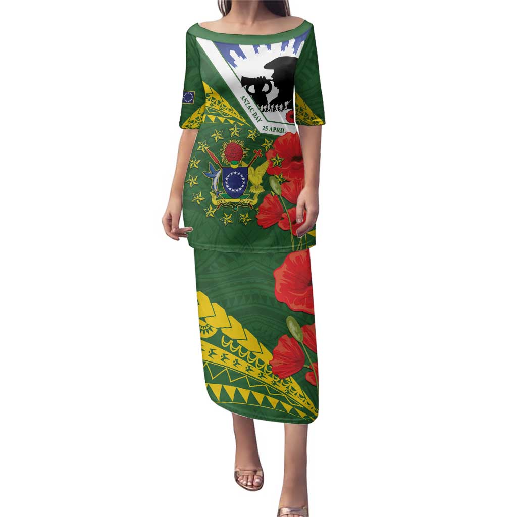 Cook Islands ANZAC Day Family Matching Puletasi and Hawaiian Shirt Last Post Lest We Forget LT14 Mom's Dress Green - Polynesian Pride